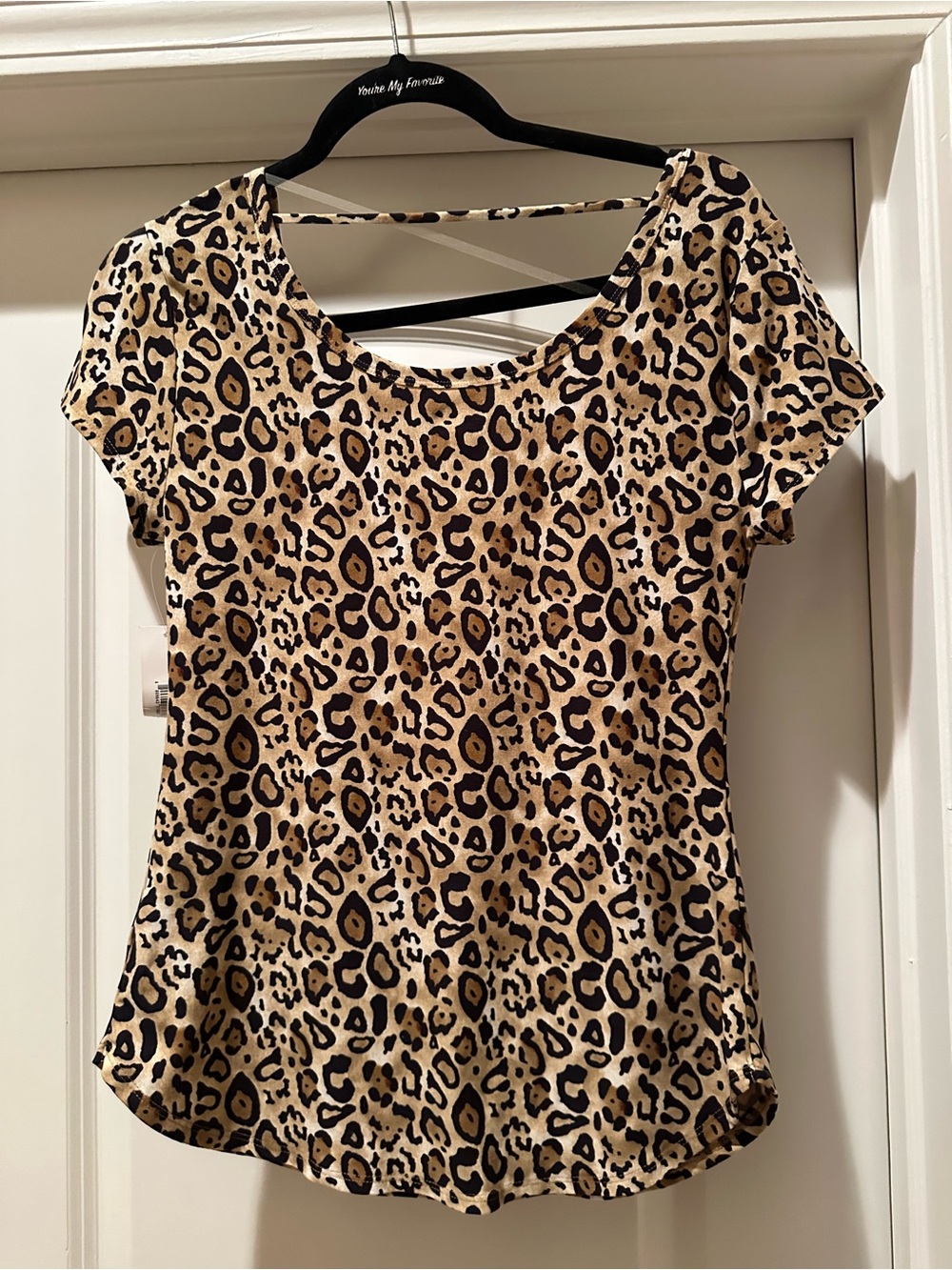 No Boundaries Leopard Scoop Neck Top - Tan, Black